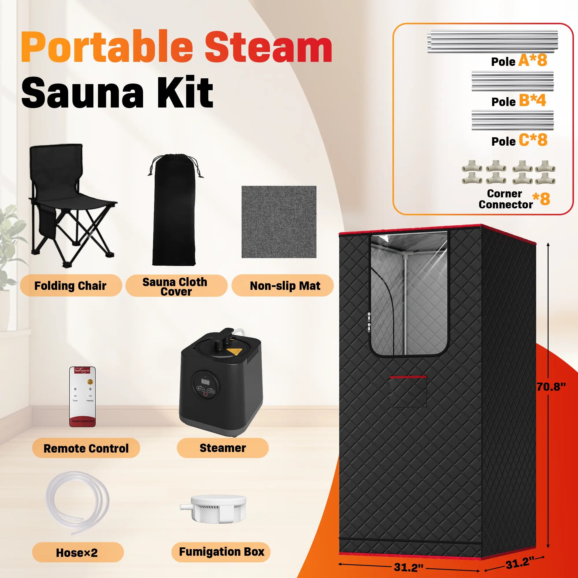 Portable Dry Sauna SPA Full Body Sauna Box for Home 3.0L 1200W Steamer