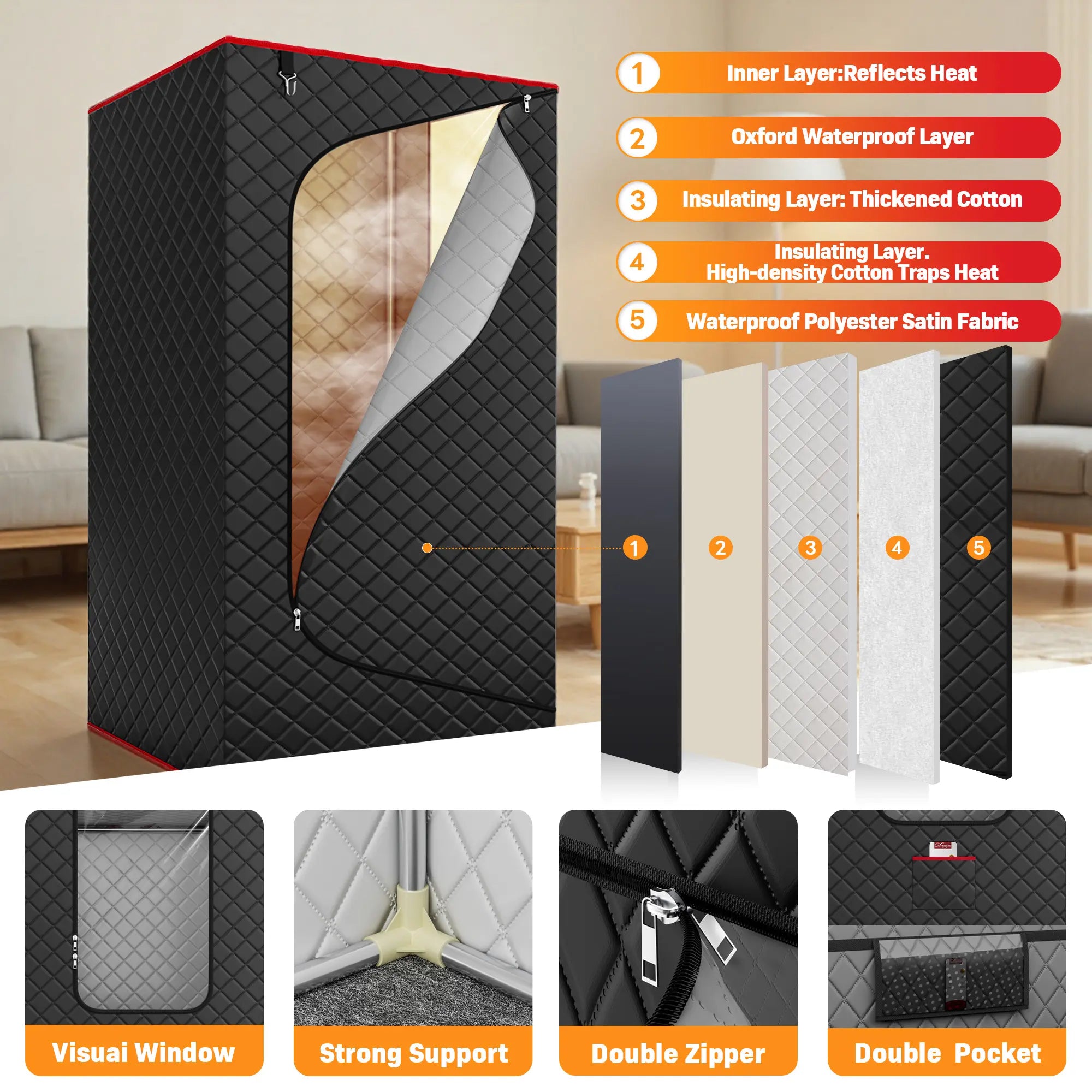 Portable Dry Sauna SPA Full Body Sauna Box for Home 3.0L 1200W Steamer